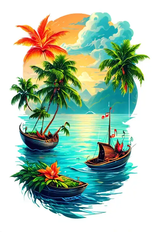 island and music tattoo design idea