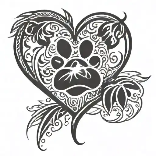 paw print heart tattoo design idea