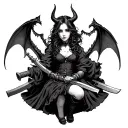 Demon in the guise of a dressed girl with weapons tattoo design idea