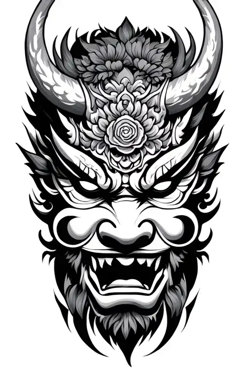 gemini japanese oni mask tattoo design idea