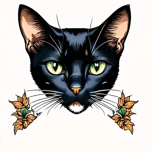 head black cat sitting tattoo design idea