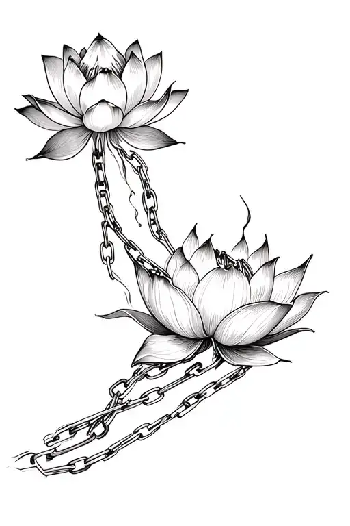 lotus flower inside chains breaking and bursting tattoo design idea