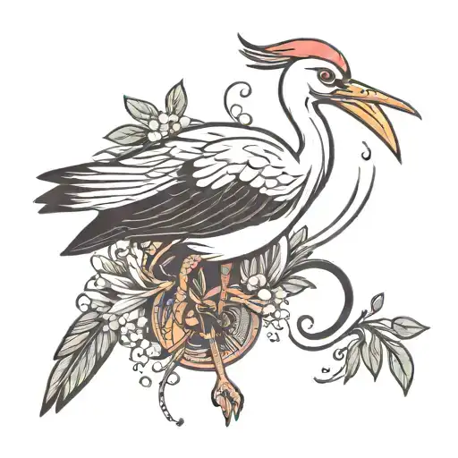 stork bird tattoo design idea