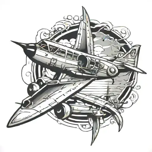 jet plane, art, music, hockey tattoo design idea