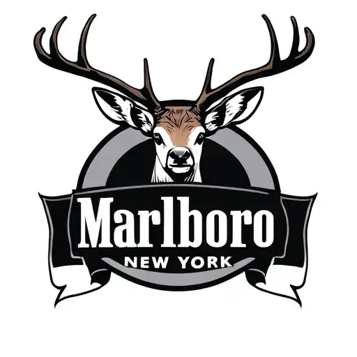 oval logo with a white tail deer and the town name Marlboro New York  tattoo design idea