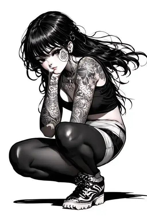 hentai girl  squatting tattoo design idea