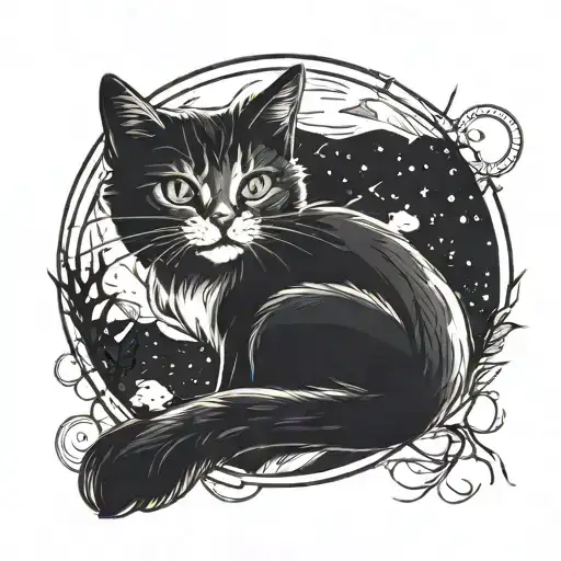  **Cat in the Moon**: A cat sitting on the moon or among the stars, creating an atmosphere of magic and mystery. sketch tattoo design idea