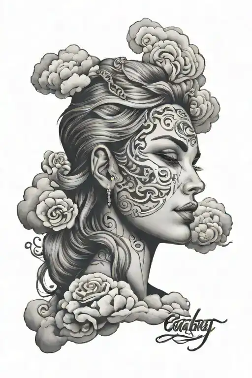 face up phrase and dark blue clouds tattoo design idea