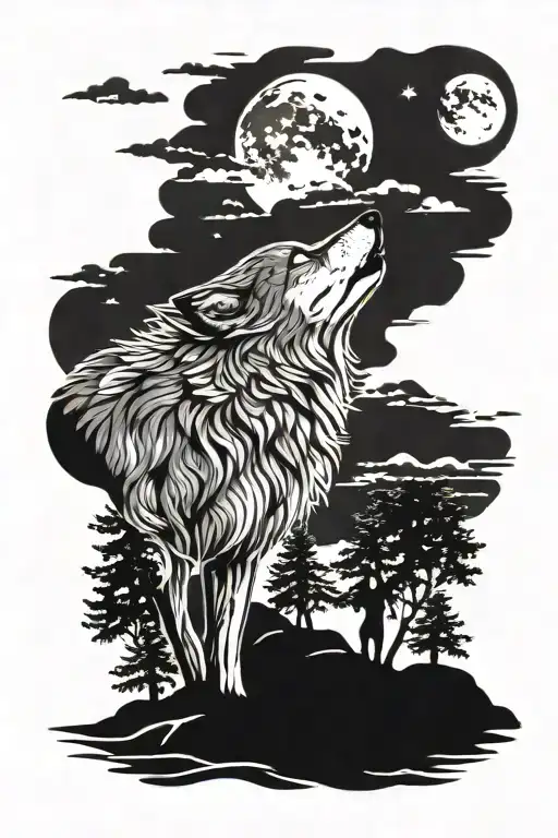 wolf howling at the moon tattoo design idea