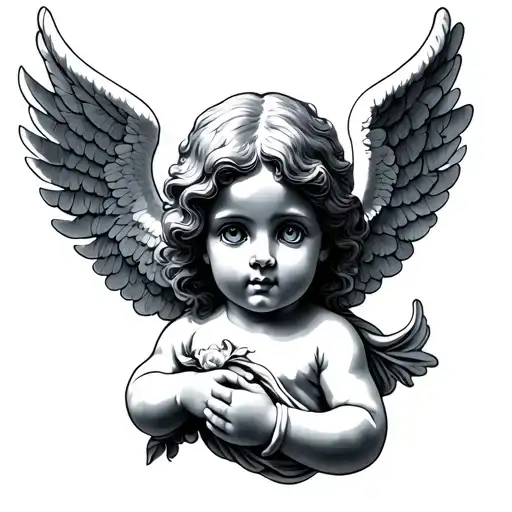 Angel cherub with eyes tattoo design idea