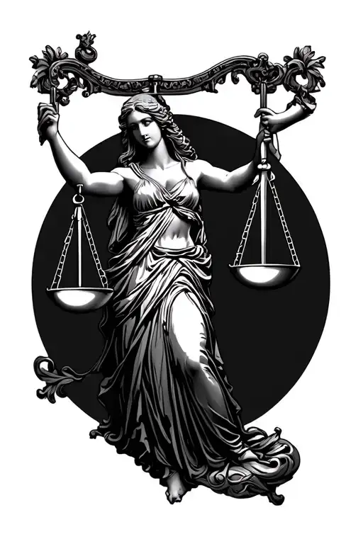 lady of justice holding scales tattoo design idea