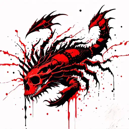 scorpio dragon and scull red and black tattoo design idea