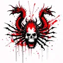 scorpio dragon and scull red and black tattoo design idea