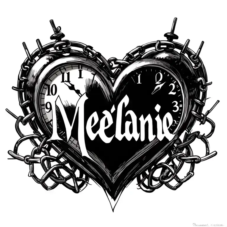 "Mélanie" Clock Heart Chains tattoo design idea