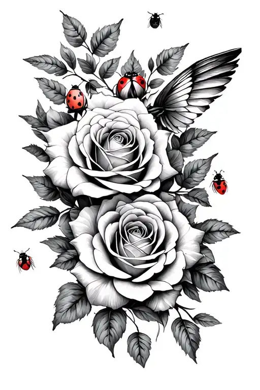 roses, lady bugs, long live Robin tattoo design idea