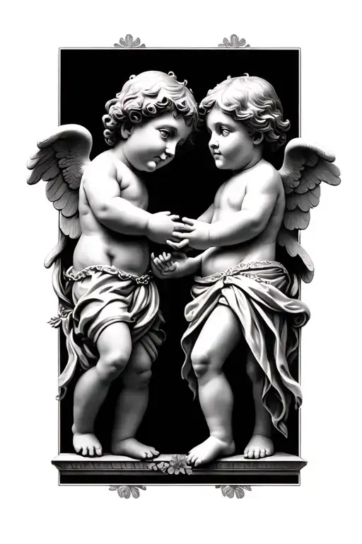 2 cherubs holding hands tattoo design idea