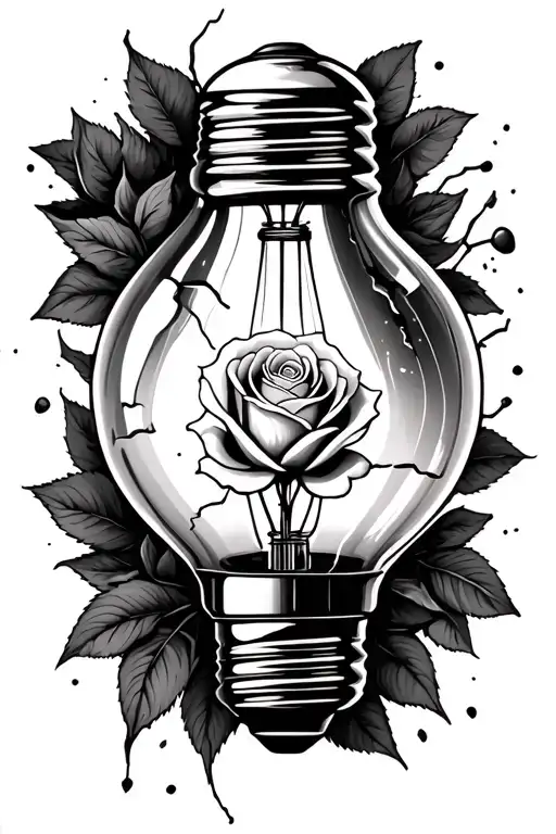 broken light bulb with rose inside tattoo design idea