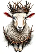 lamb standing on back legs with crown made of thorns on head tattoo design idea