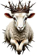 lamb standing on back legs with crown made of thorns on head tattoo design idea