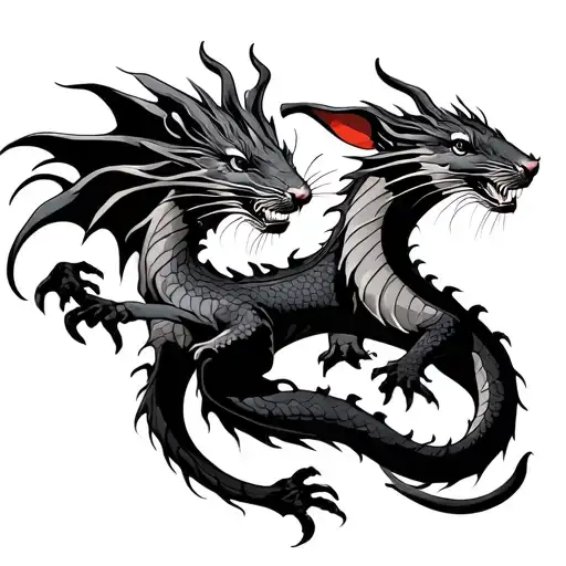 Dragon And Rat zodiac sign entwined tattoo design idea