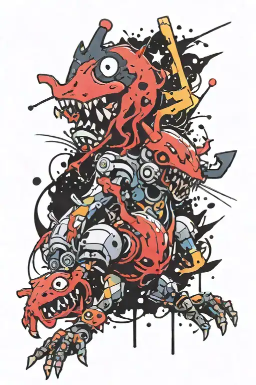   psykokwak pokemon zombie artisan themed sleeve tattoo design idea