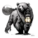 ghost, bear, fall time, old time lantern tattoo design idea