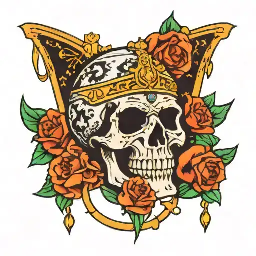 tarot card crying emperor, skull, moon tattoo design idea