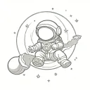 Vector drawing of a baby astronaut sitting on the moon, with an asteroid shower behind him.  tattoo design idea