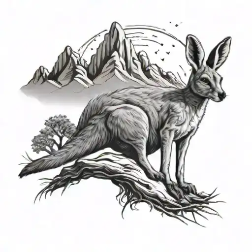 mountain and kangaroo tattoo design idea