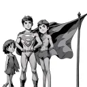 anime style tattoo of kids standing flagpole with Superman flag tattoo design idea