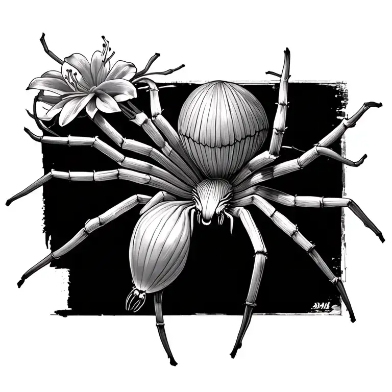 spider lilly and spider hanging tattoo design idea