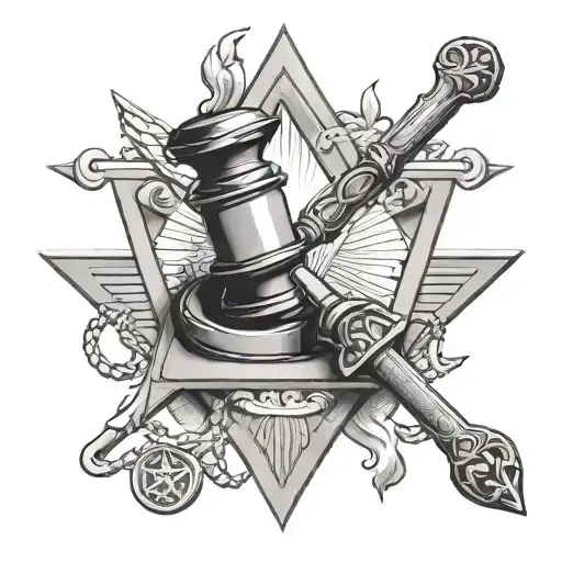Masonic square and compass with gavel and trowel tattoo design idea