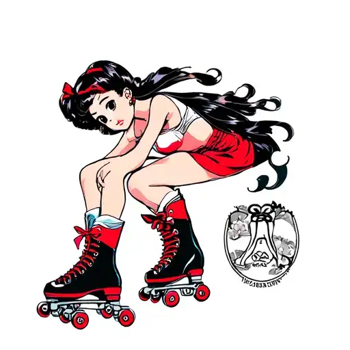 japanese pin up girl with roller skates tattoo design idea