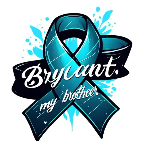 "Bryant, my brother- survivor " light blue cancer ribbon wrapped tattoo design idea