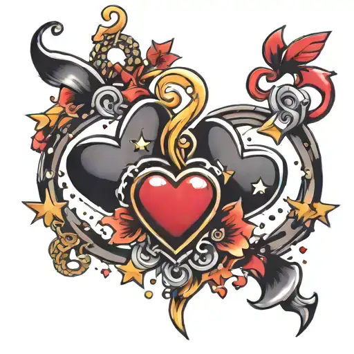 hearts handcuffs stars exploding across bum  tattoo design idea