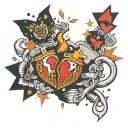 hearts handcuffs stars exploding across bum  tattoo design idea