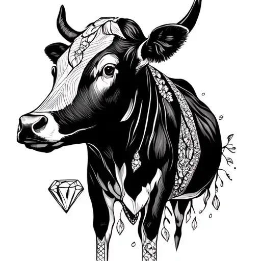 Memorial of mother with cow and diamonds  tattoo design idea