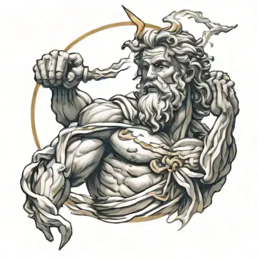 greek mythology Zeus holding a lightning bolt tattoo design idea