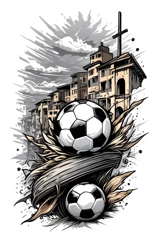 soccer and favela to calf tattoo design idea