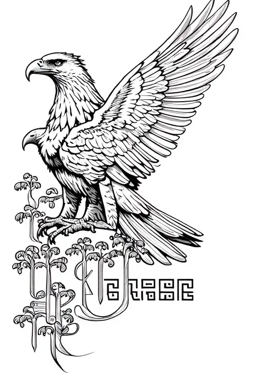 eagle and some Greek symbols with Roman number great trees tattoo design idea