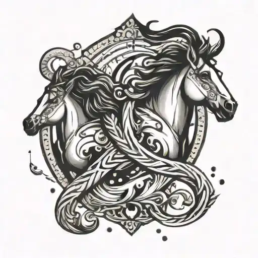  realistic design of simple sagittarius zodiac sign and simple Aquarius zodiac sign combined together with water droppin tattoo design idea