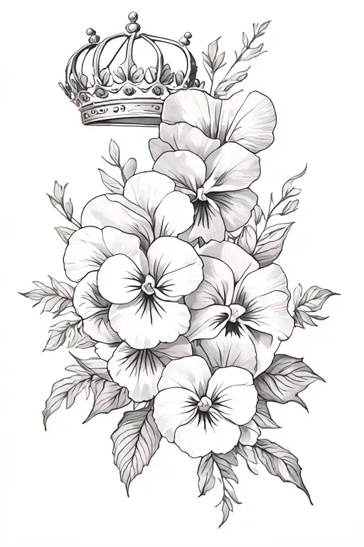 crown and pansies surrounding tattoo design idea
