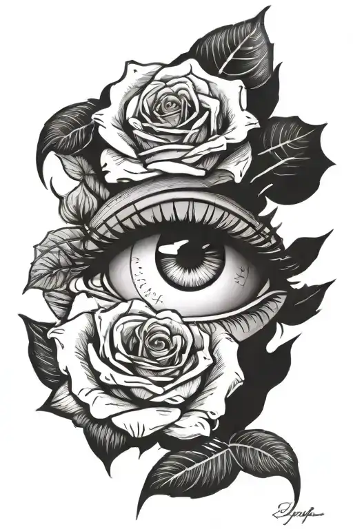 choosing between an eye and a rose with libra scale tattoo design idea