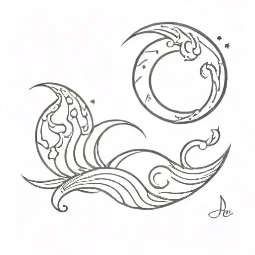 Moon wave fire and water tattoo design idea