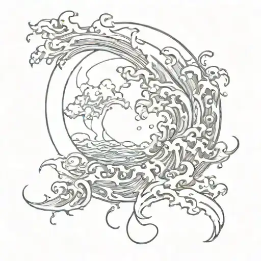 Moon wave fire and water tattoo design idea