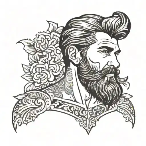 muscular gay man with beard standing tattoo design idea