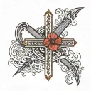 cross with word sonder written minimalist tattoo design tattoo design idea