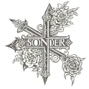 cross with word sonder written minimalist tattoo design tattoo design idea