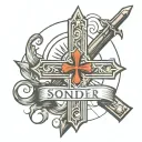 cross with word sonder written minimalist tattoo design tattoo design idea