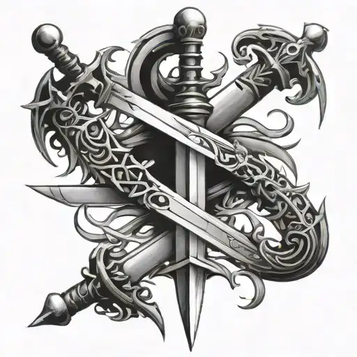 corved  spine swords tattoo design idea